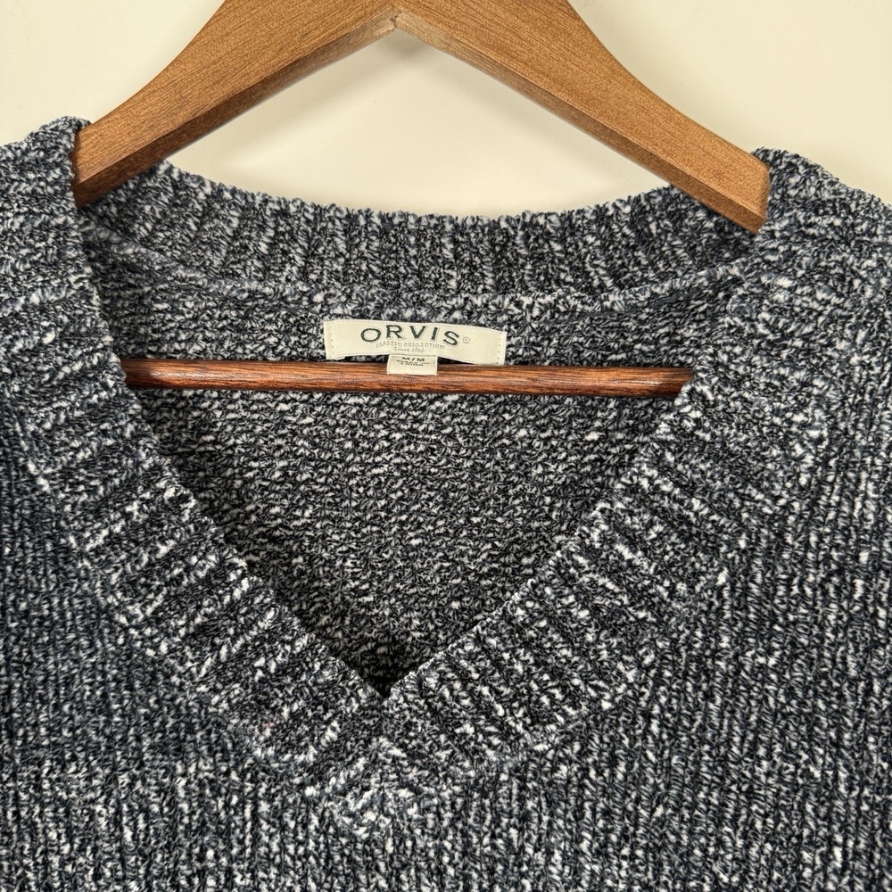 Orvis Women's M Sweater Chenille Tunic V Neck Marled Blue Navy Comfy Soft Cozy - Picture 2 of 4